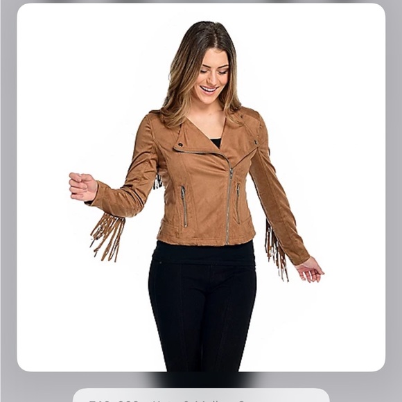 Kate and Mallory plus size faux suede fringe moto jacket - Picture 2 of 8